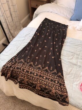 Mossimo Supply Co. Black Maxi Skirt with Copper Border Motif